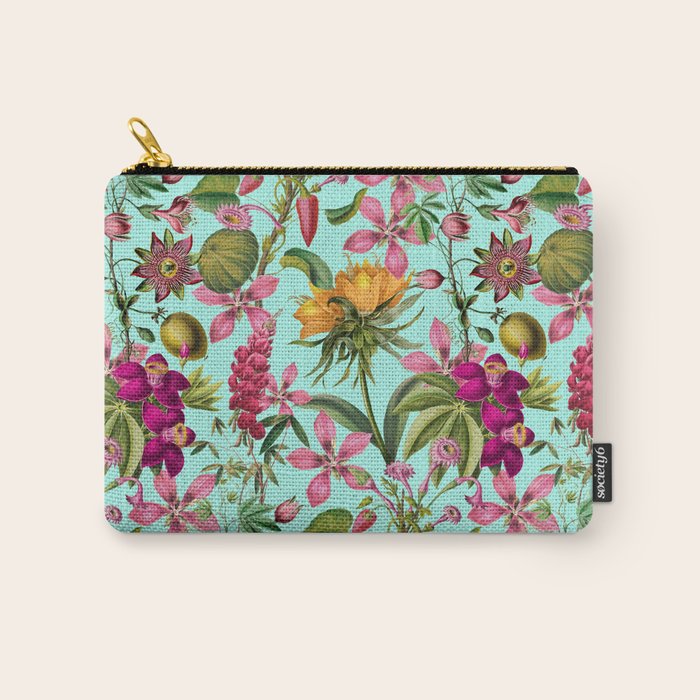 Tropical Bloom Serenade Exotic Floral Pattern Vintage Botanical Vibes Turquoise Carry All Pouch Gallery Image 1