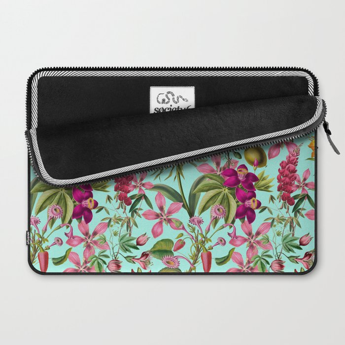 Tropical Bloom Serenade Exotic Floral Pattern Vintage Botanical Vibes Turquoise Laptop Sleeve Gallery Image 2