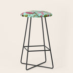 Tropical Bloom Serenade Exotic Floral Pattern Vintage Botanical Vibes Turquoise Stool Gallery Image 1