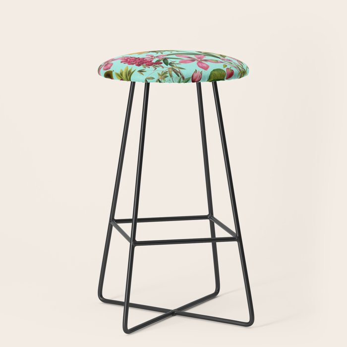 Tropical Bloom Serenade Exotic Floral Pattern Vintage Botanical Vibes Turquoise Stool Gallery Image 1