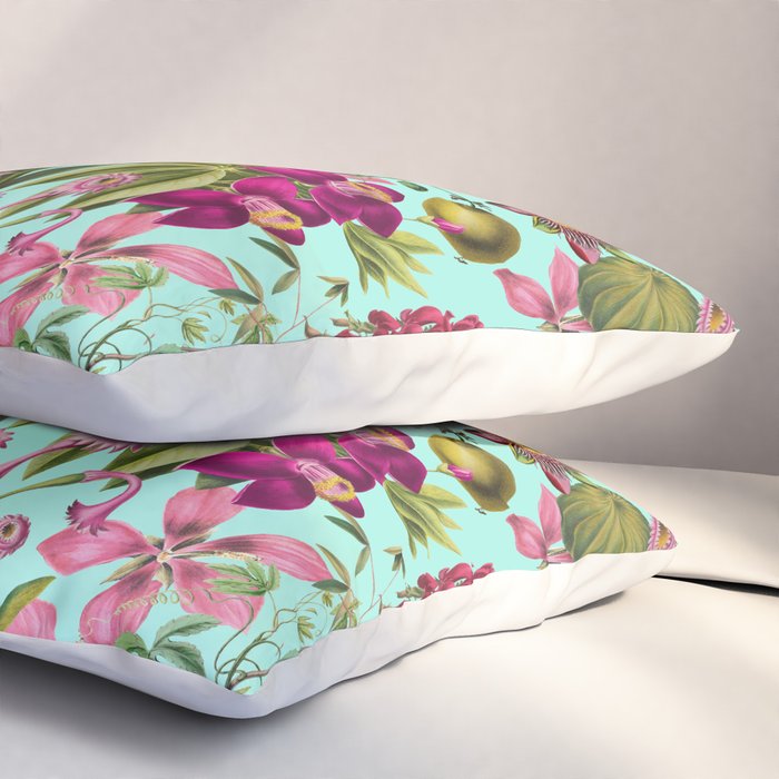 Tropical Bloom Serenade Exotic Floral Pattern Vintage Botanical Vibes Turquoise Pillow Sham Gallery Image 3