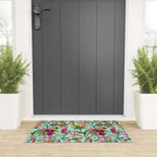 Tropical Bloom Serenade Exotic Floral Pattern Vintage Botanical Vibes Turquoise Welcome Mat Gallery Image 3