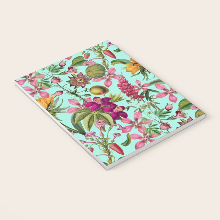 Tropical Bloom Serenade Exotic Floral Pattern Vintage Botanical Vibes Turquoise Notebook Gallery Image 3