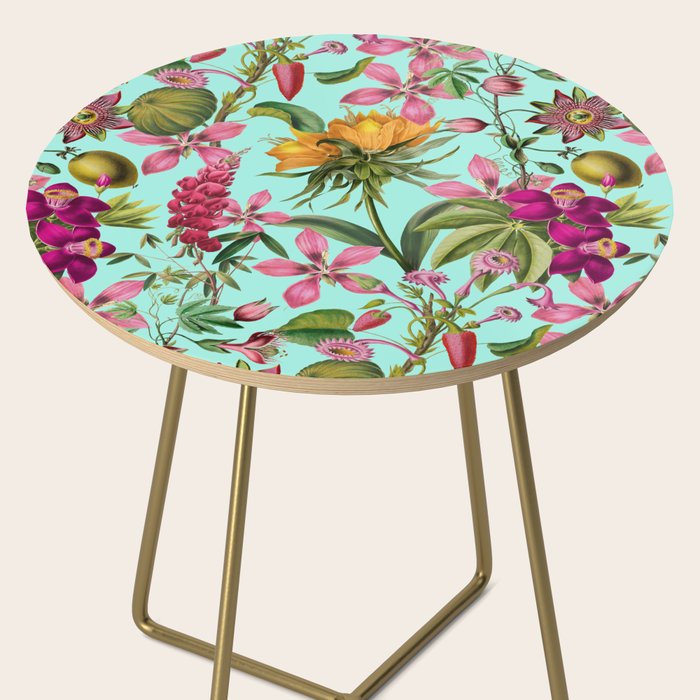 Tropical Bloom Serenade Exotic Floral Pattern Vintage Botanical Vibes Turquoise Side Table Gallery Image 2