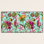 Tropical Bloom Serenade Exotic Floral Pattern Vintage Botanical Vibes Turquoise Desk Mat Gallery Image 3