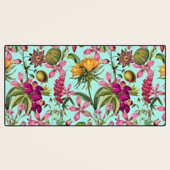 Tropical Bloom Serenade Exotic Floral Pattern Vintage Botanical Vibes Turquoise Desk Mat Gallery Image 3
