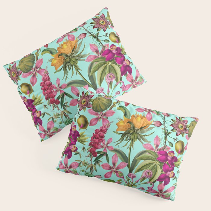 Tropical Bloom Serenade Exotic Floral Pattern Vintage Botanical Vibes Turquoise Pillow Sham Gallery Image 1