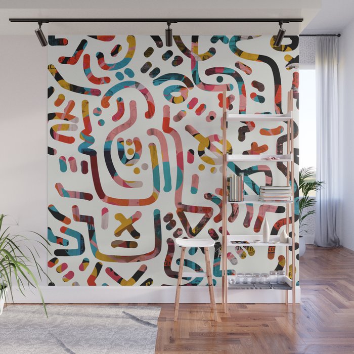 Graffiti Art Life in the Jungle with Symbols of Energy Wall Mural Gallery Image 1