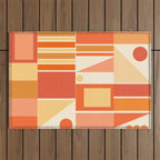 Mid Century Modern Modtastic Orange Peach Geometric Abstract Pattern Outdoor Rug Gallery Image 1