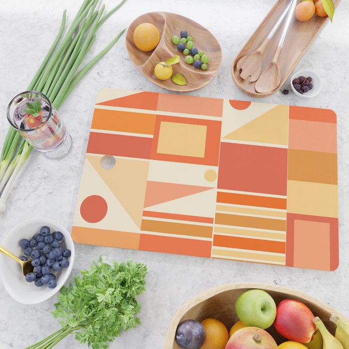 Mid Century Modern Modtastic Orange Peach Geometric Abstract Pattern Cutting Board Gallery Image 2