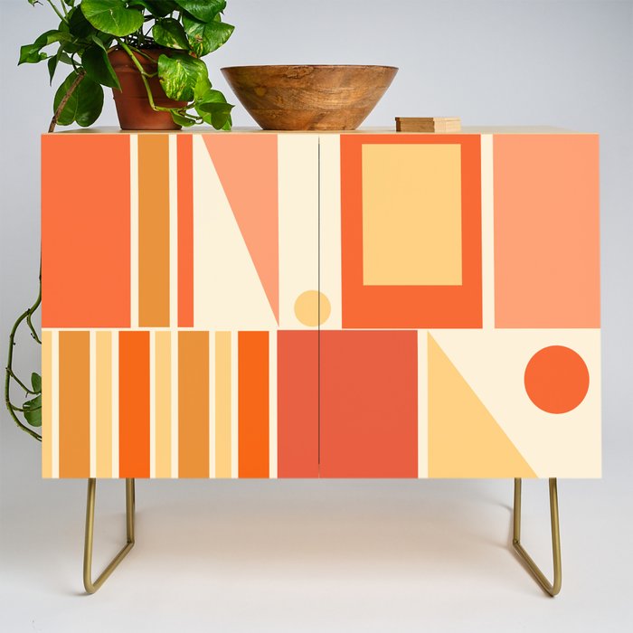 Mid Century Modern Modtastic Orange Peach Geometric Abstract Pattern Credenza Gallery Image 1