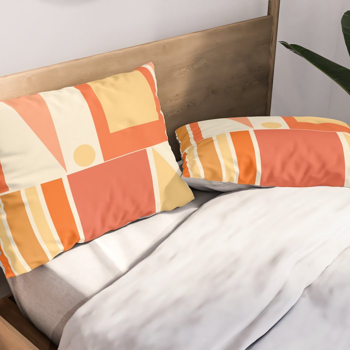Mid Century Modern Modtastic Orange Peach Geometric Abstract Pattern Pillow Sham Gallery Image 2