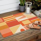 Mid Century Modern Modtastic Orange Peach Geometric Abstract Pattern Outdoor Rug Gallery Image 2