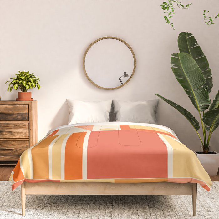 Mid Century Modern Modtastic Orange Peach Geometric Abstract Pattern Comforter Gallery Image 3