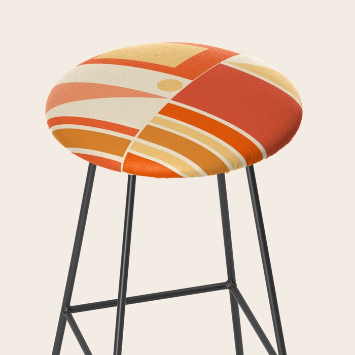 Mid Century Modern Modtastic Orange Peach Geometric Abstract Pattern Stool Gallery Image 2