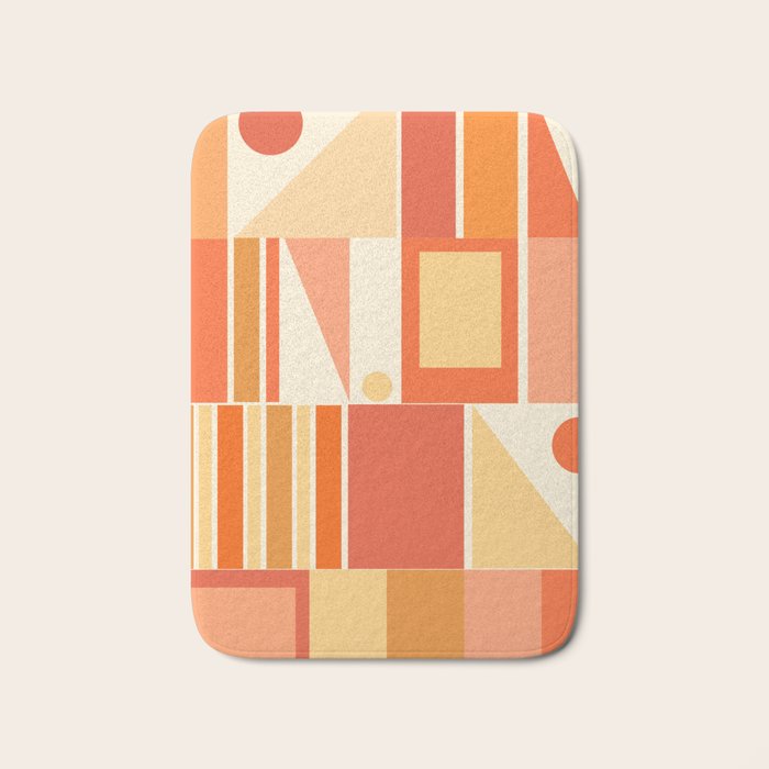 Mid Century Modern Modtastic Orange Peach Geometric Abstract Pattern Bath Mat Gallery Image 1