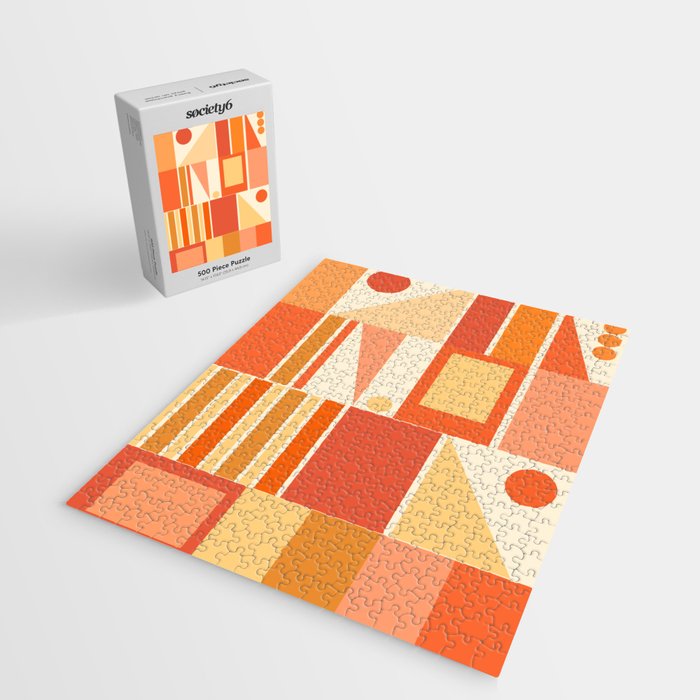 Mid Century Modern Modtastic Orange Peach Geometric Abstract Pattern Jigsaw Puzzle Gallery Image 2