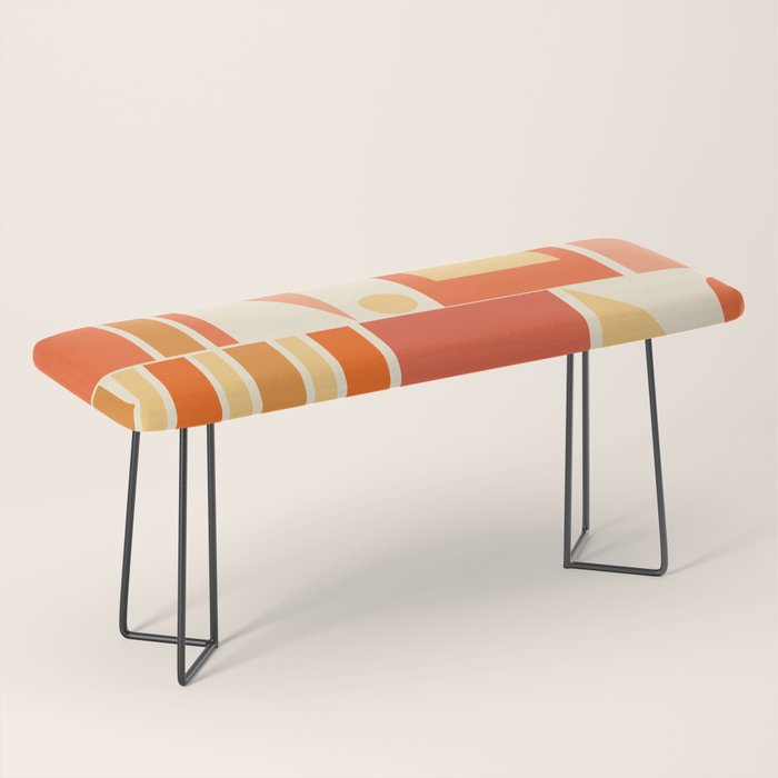Mid Century Modern Modtastic Orange Peach Geometric Abstract Pattern Bench Gallery Image 1