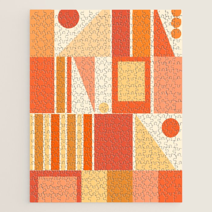 Mid Century Modern Modtastic Orange Peach Geometric Abstract Pattern Jigsaw Puzzle Gallery Image 1