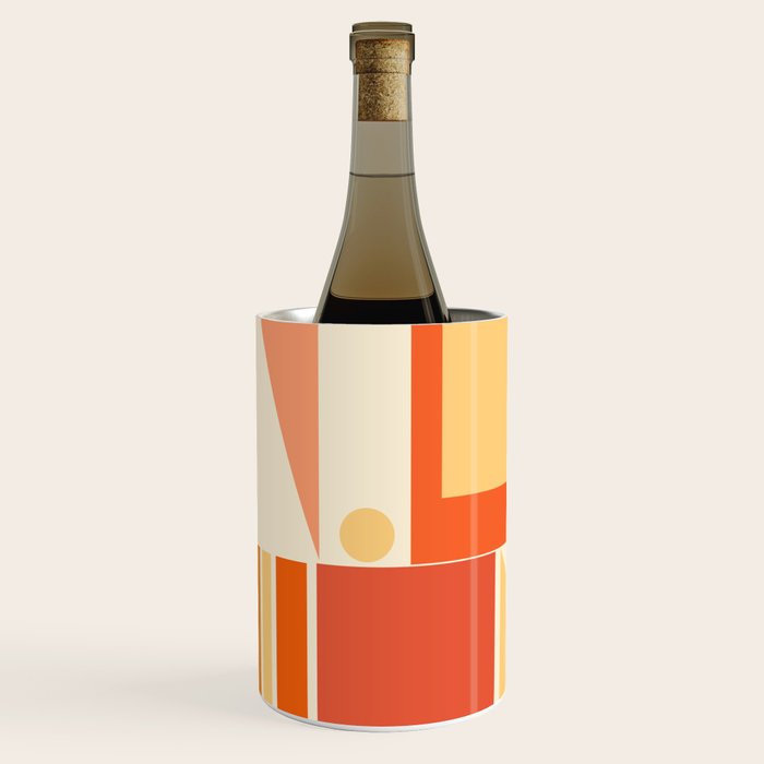 Mid Century Modern Modtastic Orange Peach Geometric Abstract Pattern Wine Chiller Gallery Image 1