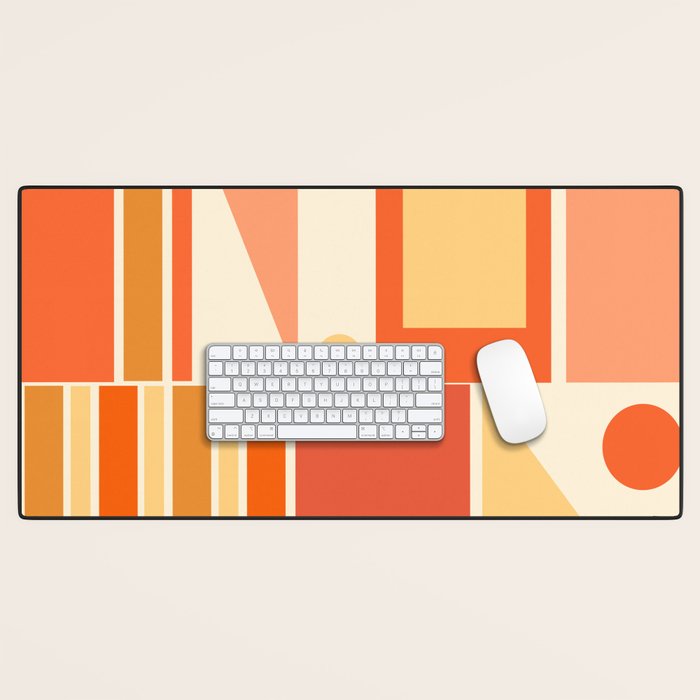 Mid Century Modern Modtastic Orange Peach Geometric Abstract Pattern Desk Mat Gallery Image 1