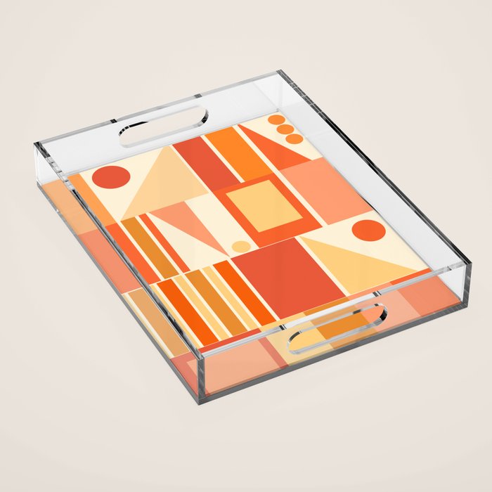 Mid Century Modern Modtastic Orange Peach Geometric Abstract Pattern Acrylic Tray Gallery Image 1