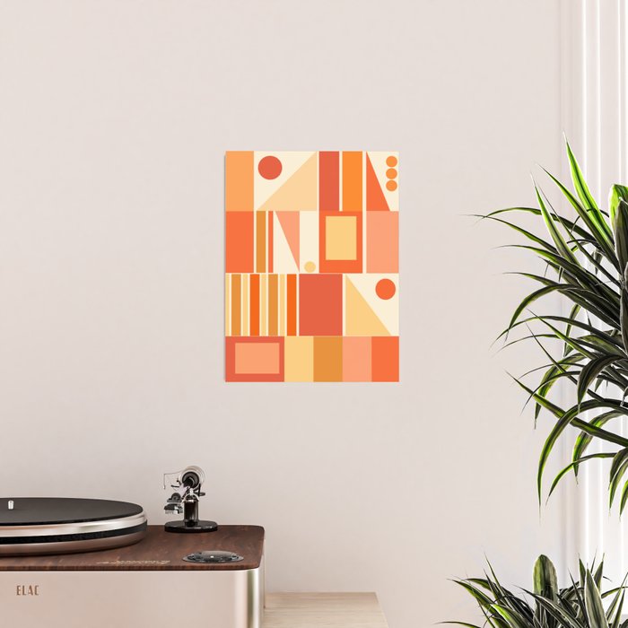 Mid Century Modern Modtastic Orange Peach Geometric Abstract Pattern Poster Gallery Image 2