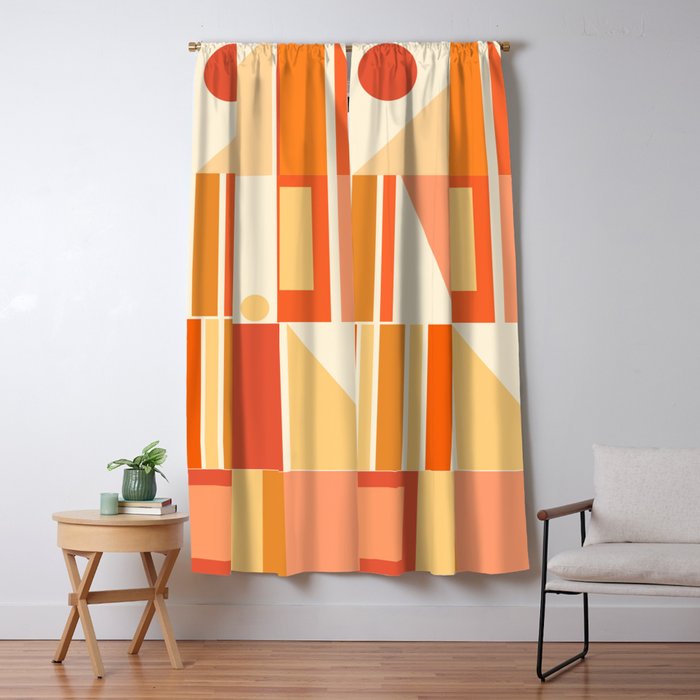 Mid Century Modern Modtastic Orange Peach Geometric Abstract Pattern Window Curtain Gallery Image 5