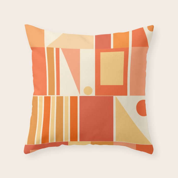 Mid Century Modern Modtastic Orange Peach Geometric Abstract Pattern Throw Pillow Gallery Image 6