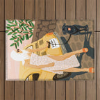 Tour, Pet Dog Walk, Italy Summer Fashion Woman, Animal Illustration, Travel Bohemian Cooper Painting Outdoor Rug Gallery Image 1