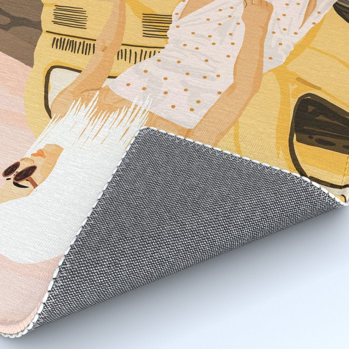 Tour, Pet Dog Walk, Italy Summer Fashion Woman, Animal Illustration, Travel Bohemian Cooper Painting Rug Gallery Image 4