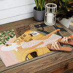 Tour, Pet Dog Walk, Italy Summer Fashion Woman, Animal Illustration, Travel Bohemian Cooper Painting Outdoor Rug Gallery Image 2