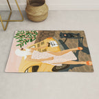 Tour, Pet Dog Walk, Italy Summer Fashion Woman, Animal Illustration, Travel Bohemian Cooper Painting Rug Gallery Image 1