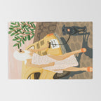 Tour, Pet Dog Walk, Italy Summer Fashion Woman, Animal Illustration, Travel Bohemian Cooper Painting Rug Gallery Image 2