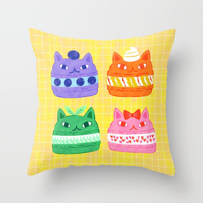Cat Macaron Throw Pillow Gallery Image 1