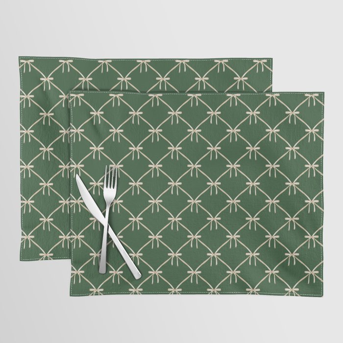 Bows & Ribbons Pattern XXV Dark Forest Green Placemat Gallery Image 1