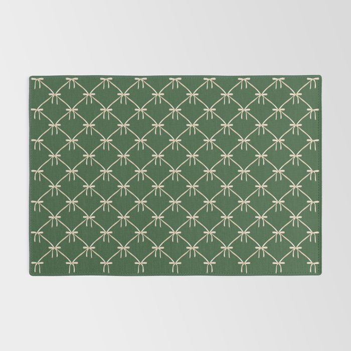 Bows & Ribbons Pattern XXV Dark Forest Green Rug Gallery Image 2