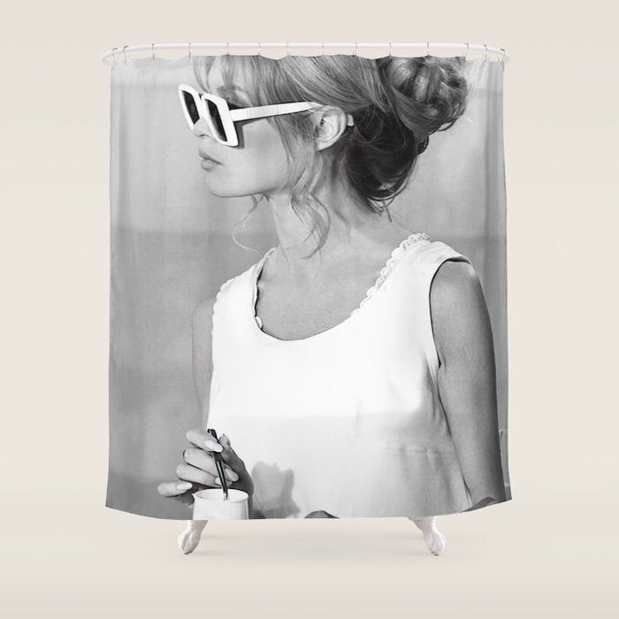 Brigitte Bardot in Sunglasses Retro Vintage Art Shower Curtain Gallery Image 1