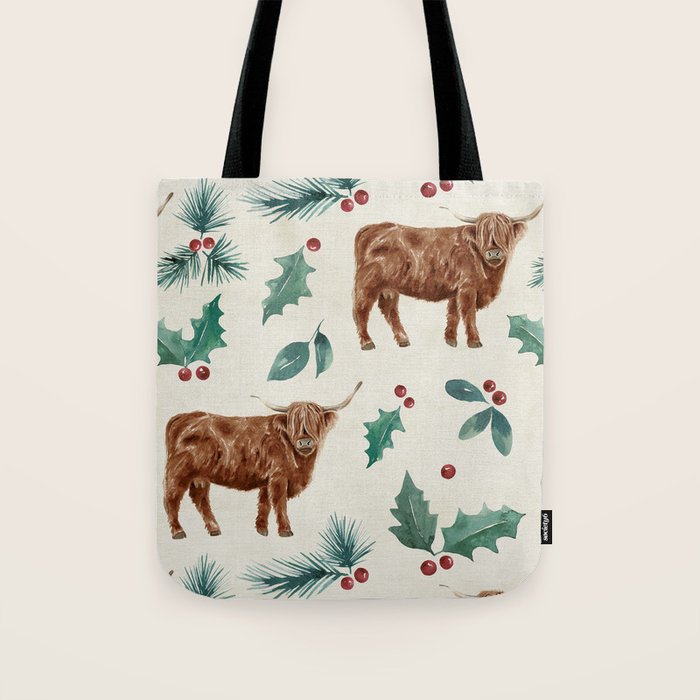 Farm house Christmas Burlap Tote Bag Gallery Image 1