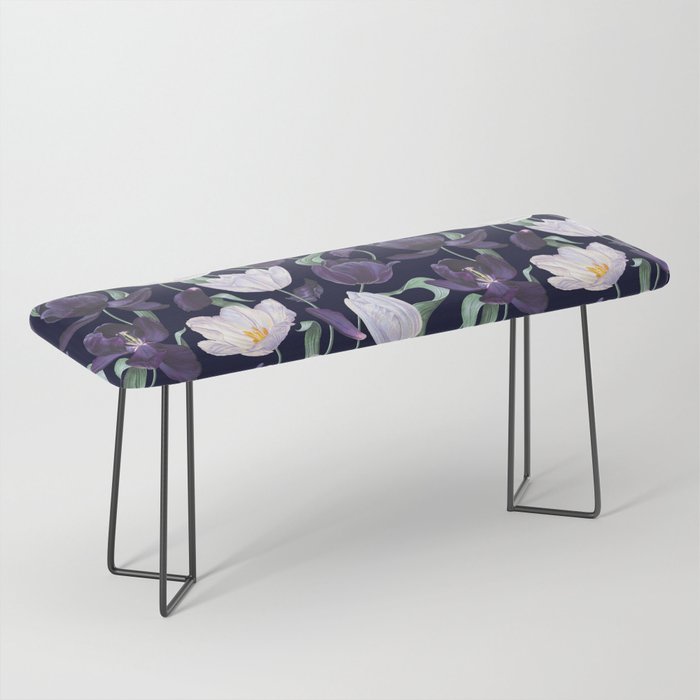 Purple and White Tulip Floral Prints on Navy Blue Bench Gallery Image 1