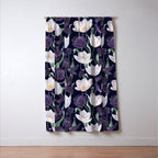 Purple and White Tulip Floral Prints on Navy Blue Window Curtain Gallery Image 3