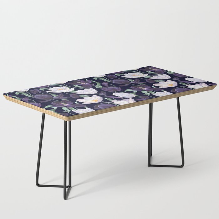 Purple and White Tulip Floral Prints on Navy Blue Coffee Table Gallery Image 1