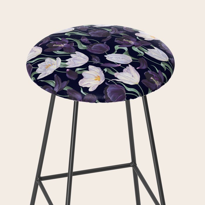 Purple and White Tulip Floral Prints on Navy Blue Stool Gallery Image 2