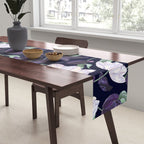 Purple and White Tulip Floral Prints on Navy Blue Table Runner Gallery Image 2
