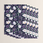 Purple and White Tulip Floral Prints on Navy Blue Wrapping Paper Gallery Image 3
