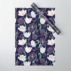 Purple and White Tulip Floral Prints on Navy Blue Wrapping Paper Gallery Image 1
