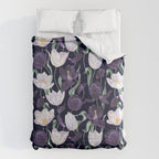 Purple and White Tulip Floral Prints on Navy Blue Comforter Gallery Image 6