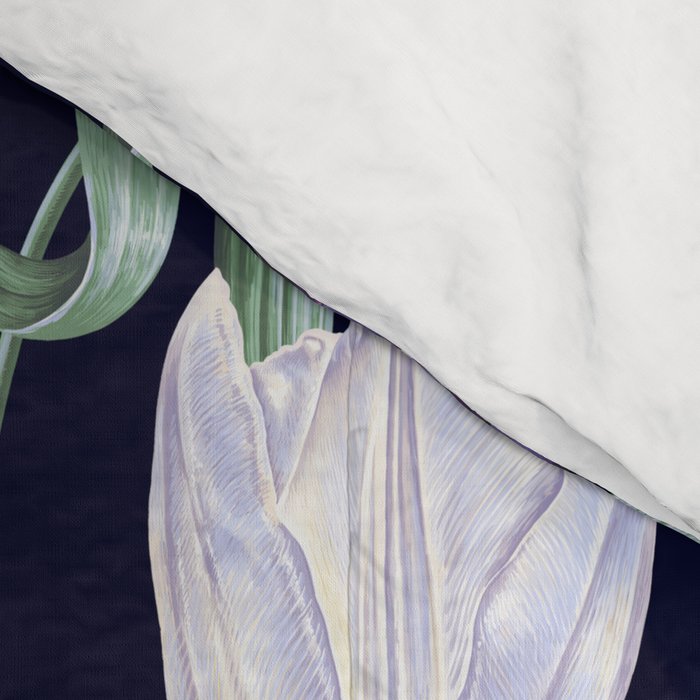 Purple and White Tulip Floral Prints on Navy Blue Comforter Gallery Image 4