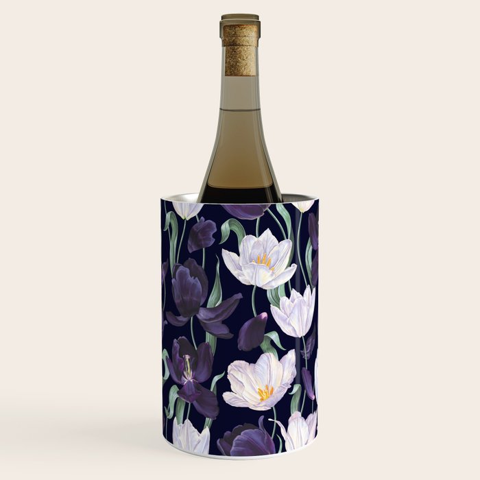 Purple and White Tulip Floral Prints on Navy Blue Wine Chiller Gallery Image 3