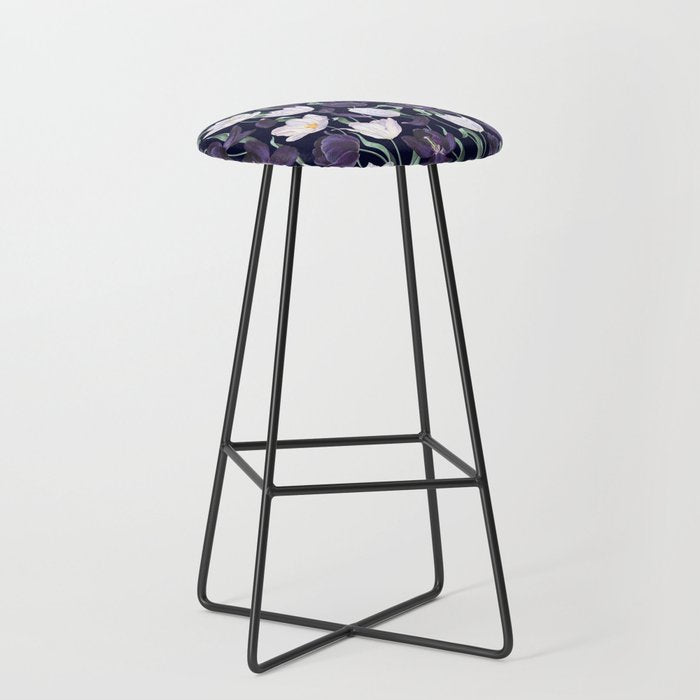 Purple and White Tulip Floral Prints on Navy Blue Stool Gallery Image 1